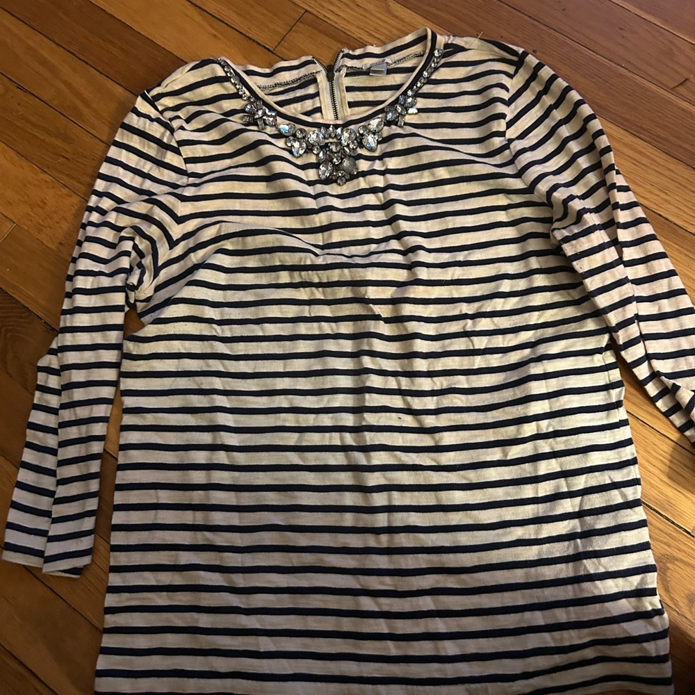 J. Crew Black and Cream Striped Long Sleeve Top